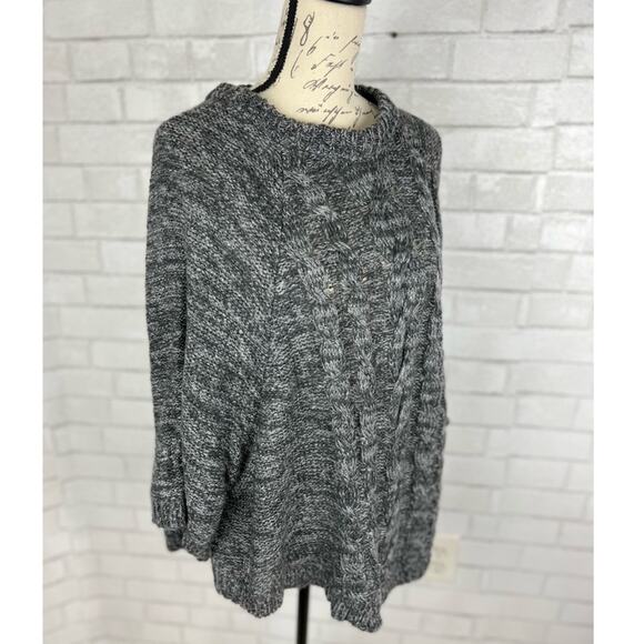 Mystree Gray Short Dolman Sleeve Cable Knit Sweater Size Medium / Large - Picture 2 of 11